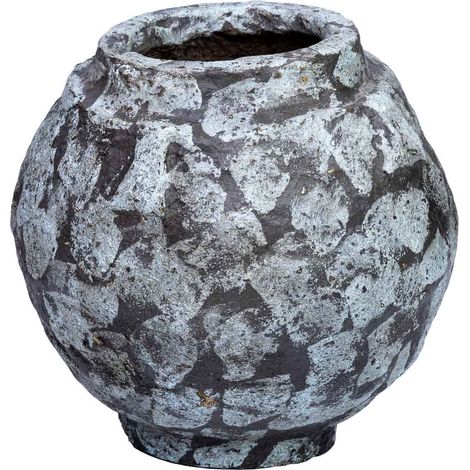 Jarrón de papel maché acabado artesanal envejecido gris 27x27x24h cm (1/5)