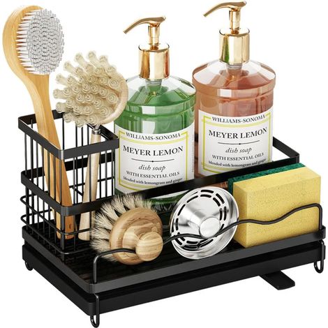 Égouttoir, organisateur de cuisine durable en acier inoxydable, porte-couverts et porte-éponge avec canal d'égouttage, 10,6 × 15,7 × 26,5 cm-AquaForge (1/5)