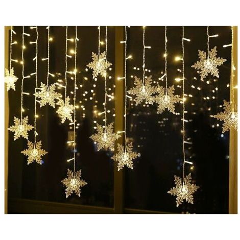 Guirlande Lumineuse, Rideau Lumineux, 4m 96 LEDs Lumières de Noël Flocon de Neige 8 Modes d'Eclairage, Decoration de Fenêtre, Noël, Mariage, Anniversaire, Maison, Pati, Blanc Chaud [Classe énergétique (1/4)