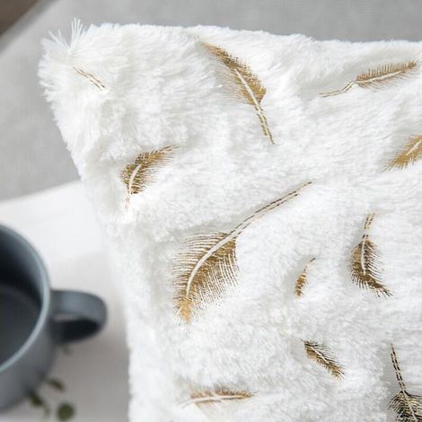 Set di 2 federe per cuscini bianche da 45x45 cm con stampa di piume e foglie argentate, decorazione per divano, camera da letto, soggiorno, morbide, comode, resistenti, per bambini (1/4)