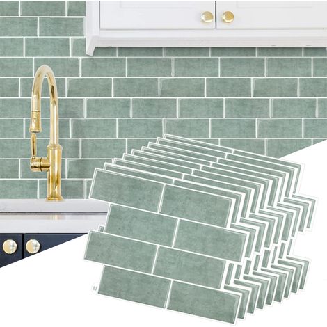 Carreaux Peel and Stick Backsplash - 10 feuilles de carrelage vert clair adhésif Peel and Stick pour la cuisine,la salle de bain - mural (1/5)