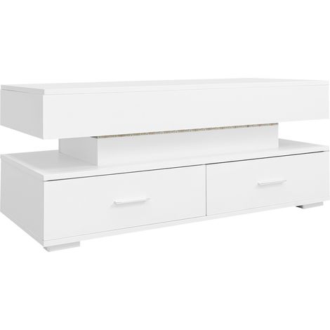 Table basse blanche hydraulique avec LED, Bluetooth et rangement 100x50x44 cm (1/5)