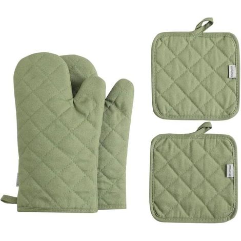 Lot de 4 maniques et maniques en coton très épais et résistant à la chaleur de 500 degrés pour la cuisine (30,5 cm, vert) (1/5)