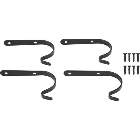 Lot de 4 supports muraux incurvés en fer à suspendre pour pots de fleurs, mangeoires à oiseaux, lanternes, plantes - Style vintage - Noir (1/5)
