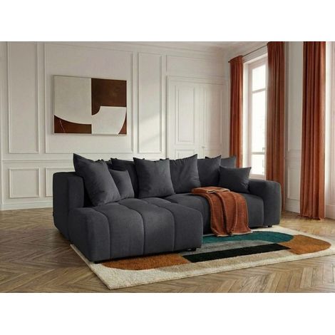 BOBOCHIC - Canapé d'angle L convertible coffre ROXELANE tissu chiné Angle gauche Gris foncé (1/5)