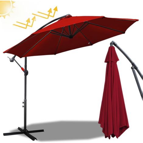 1 Parasol Solaire LED 350 Cm Manivelle Aluminium Support Jardin Terrasse