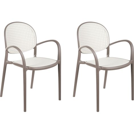 Conjunto de 2 sillas de comedor exterior retro apilables de plástico marrón claro Povoletto