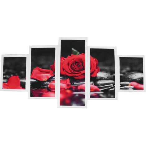 5Pcs Wall Art Painting Set Romantic Red Rose Frameless Painting Artwork Home Decoration (1/5)