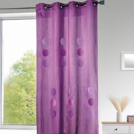 Rideau taffetas shantung à motif gros pois Prune 140x260 cm