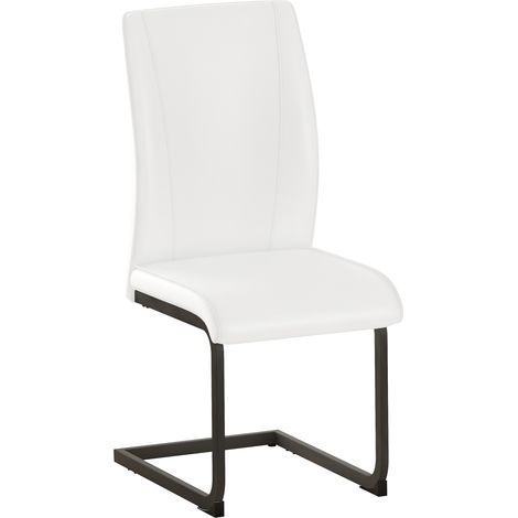 Ensemble de 2 chaises de salle à manger en simili cuir blanc avec pieds en métal noir et dossier ergonomique (1/5)