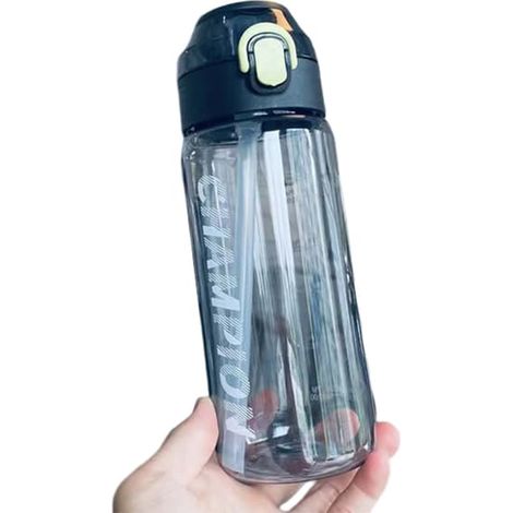 Gourde à paille 650 ml/800 ml avec design élégant et imprimé, idéale pour le sport en intérieur et en extérieur, noire, 650 ml (1/5)