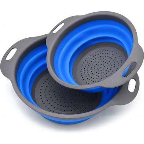 Lot de 2 passoires pliables en silicone – Grande et petite – Gain de place – Bleu – Cuisine, camping, camping-car (1/5)