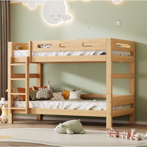 Cama litera infantil convertible madera natural OKMYHOME (1/5)