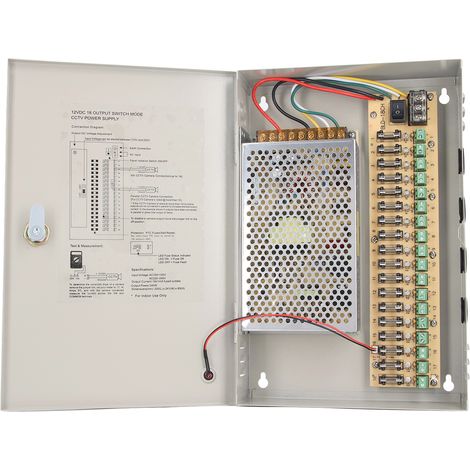 Boîtier d'alimentation 12V 10A 18 canaux étanche antivol pour systèmes de vidéosurveillance et équipements électroniques 110V (1/5)
