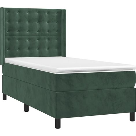 Letto a Molle con Materasso e LED Verde Scuro 90x200cm Velluto vidaXL (1/5)
