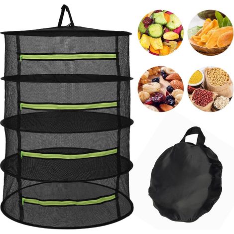 Red de secado GABRIELLE, 4 capas, para colgar hierbas, con cremalleras, ideal para plantas, verduras, hierbas, brotes, pescado y ropa (negra)