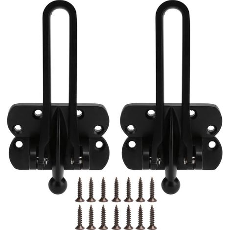 Pestillo antirrobo para puerta fabricado en aleación de aluminio, cadena de seguridad, perno tipo S, sistema antibloqueo (negro), 2 juegos (1/5)