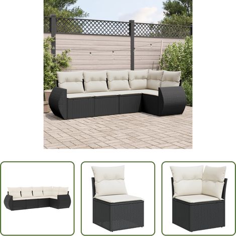 vidaXL Canapé en résine - Salon de jardin 5 pcs avec coussins noir résine tressée (1/5)