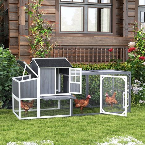 Pollaio con recinto per 3-4 galline, nido in 3 pezzi, superficie 1,9 m², legno di abete, grigio
