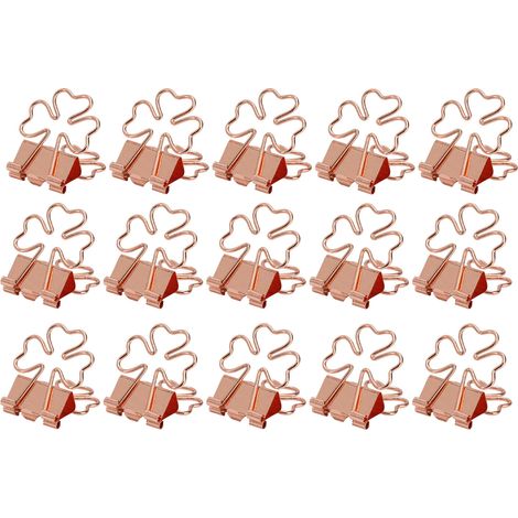 Lot de 15 pinces à papier en forme de trèfle rose, robustes et en métal, idéales pour le bureau, la maison, l'école ou l'atelier. (1/5)