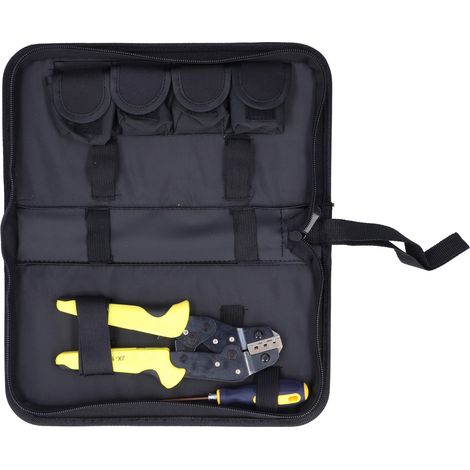 Kit d'outils de sertissage de fils 4 en 1 : pince à sertir et dénudeuse à cliquet multifonctionnelle pour électricien, permettant un gain de temps et d'efforts. (1/5)