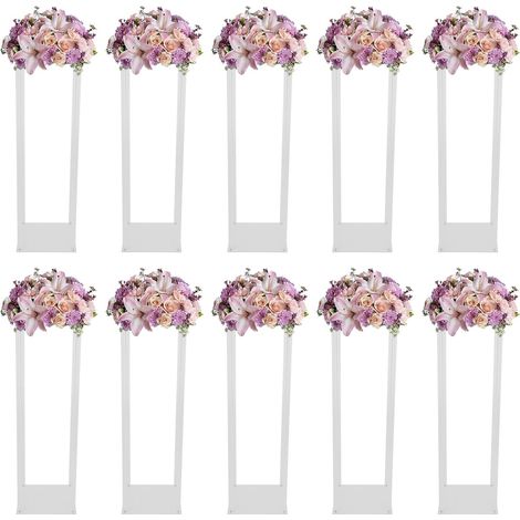 Lot de 10 supports de fleurs transparents en acrylique pour mariage, centre de table, fête d'anniversaire (25x25x80 cm)