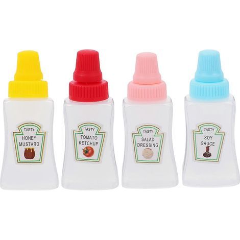 Mini flacons souples pour condiments - Lot de 4 flacons à vinaigrette et ketchup, distributeurs de sauce portables pour bento et pique-nique-7.30X3.00X2.70CM (1/4)