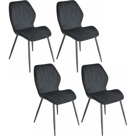 Lot 4 chaises en velours noir pieds métal noir - EMILIO 2 (1/5)