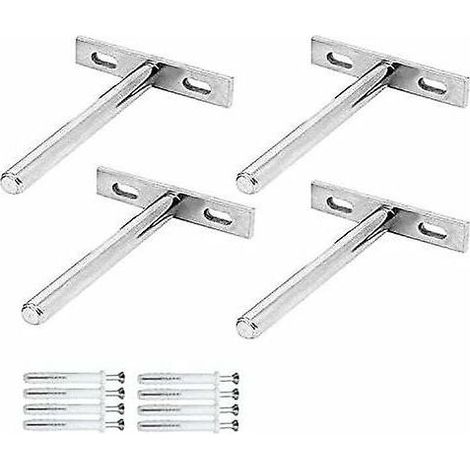 4 Pièces Supports d'Étagère Flottants Invisibles Fixation Cachée Support d'Étagère Murale en Forme de T pour Fixer des Supports d'Étagère en Bois Étagères Invisibles de Bricolage en Bois (1/5)