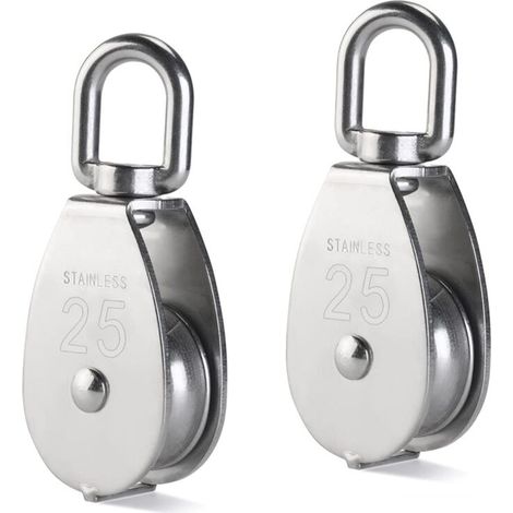Single Pulley, Stainless Steel Pulley, Lifting Pulley, 304 Stainless Steel Pulley, M25 Lifting Pulley, 400 kg, 2 Pack - Silver
