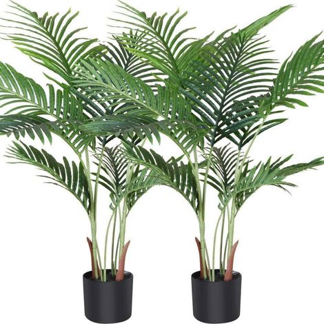Palmier artificiel Areca 110 cm, lot de 2, avec pot noir, 10 tiges réalistes, intérieur/extérieur (1/5)