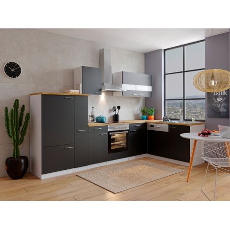 Cuisine Kitchenette d'angle Blanc Noir Malia 310x172 cm Respekta (1/4)