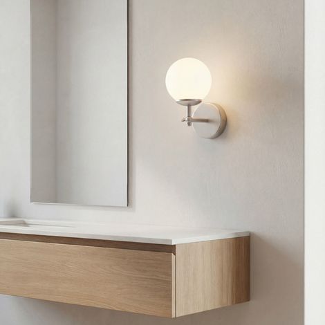 Wandlampe Glas Metall E27 24 cm hoch in Silber Weiß Kugelschirm Retro