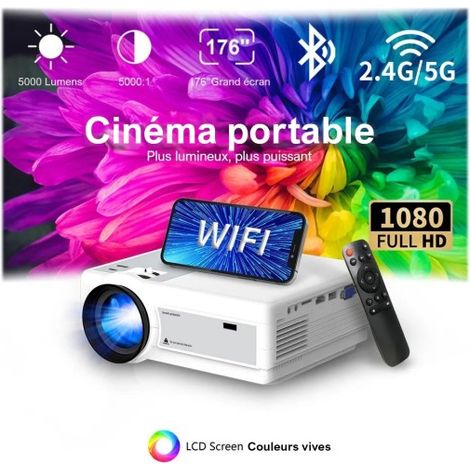 Mini vidéoprojecteur Full HD 1080p 4K – Wifi et Bluetooth – Léger 1,0 kg pour cinéma à domicile et présentations extérieures – M-E (1/5)