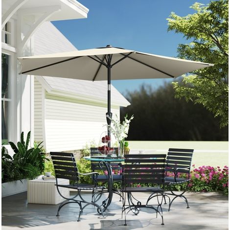 Parasol de jardín Ø270 cm blanco crema en metal con manivela y protección UV (1/5)