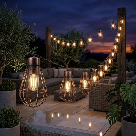 30x LED guirlande lumineuse solaire lampe solaire d'extérieur décoration de jardin style rétro, métal rouille, LED blanc chaud, L 200 cm (1/5)
