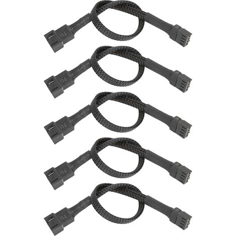 5 Câbles d'Extension 4‑Pins pour Ventilateur CPU PC, Nappe Tressée Adaptateur Carte Mère (1/5)