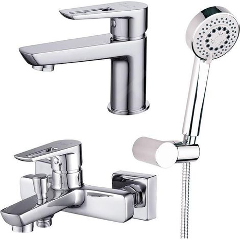Cersanit Mille - Set de mitigeur de lavabo et de baignoire avec accessoires, chrome S952-003 (1/5)