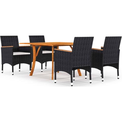 5 Piece Garden Dining Set with Cushions Poly Rattan Black vidaXL (1/5)