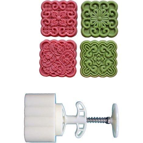 Moule à dessert manuel, moule à biscuits carré à motifs, moule à dessert, outil pour la confection de biscuits et pâtisseries de fêtes, ensemble multicolore de 3 pièces (1/5)