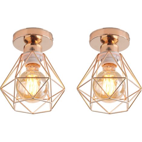NORCKS Plafones De Estilo Retro, Pantalla Metálica Tipo Jaula, E27, Ø16 cm, Para Uso En Interiores, Oro, 2PCS (1/5)