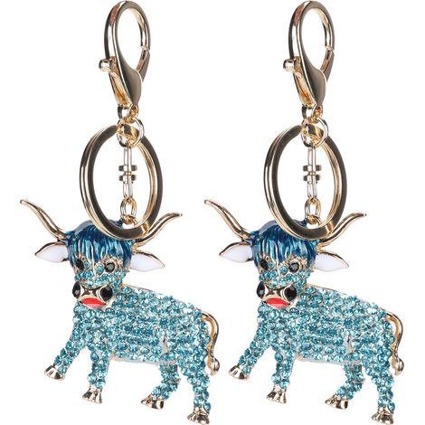 2Pcs Keychain Pendant Cartoon Zinc Alloy Small Cow Shape Key Ring Decoration GiftBlue (1/5)