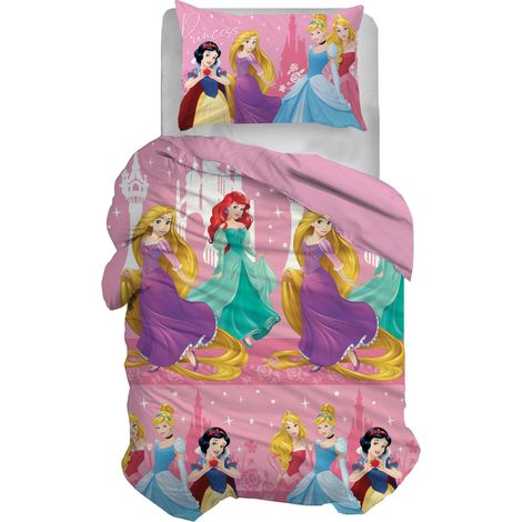 Parure de lit 1 Place, Housse de Couette + taie d'oreiller, Housse de Couette avec taie d'oreiller, Housse de Couette 155 x 200 cm, 100% Coton, Princesses, sans Drap Housse de lit avec Coins (1/5)