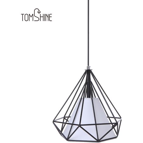 Suspension Tomshine 110-240V 0-60W style industriel vintage, en forme de cage, en fer forgé, avec motif pyramide en diamant, idéale pour restaurant, chambre, salon, studio, loft ou couloir. (1/4)