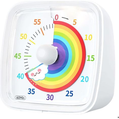 Visueller Timer für Kinder, 60-Minuten-Countdown mit lautlosem Blinklicht, geeignet für Klassenzimmer (weiß)