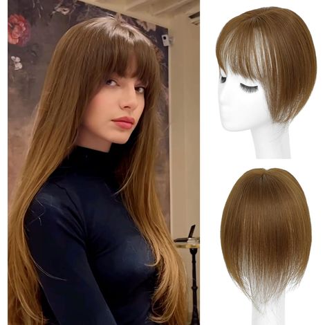 Extension per capelli da donna con clip 360°3D, frangia a clip, 100% capelli umani veri, ideale per capelli diradati. (1/5)