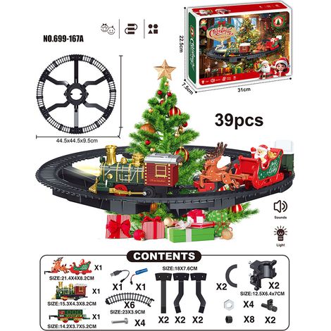 Treno di Natale Decorativo Sospeso – 39 Pezzi con Binari, Luci LED e Musica Retro Elettrica – Design Elegante per Interni e Vetrine (1/5)