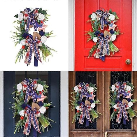 Décorations pour la fête de l'Indépendance : couronne de tulipes, suspension pour porte d'entrée, nœuds de fleurs. (1/4)