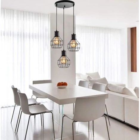 U-Do Vintage Lustre Intérieur Lampe Cage en Fer Noir 3 Têtes Suspension Luminaire Créatif Lampe Disque pour Cuisine Bureau (1/4)