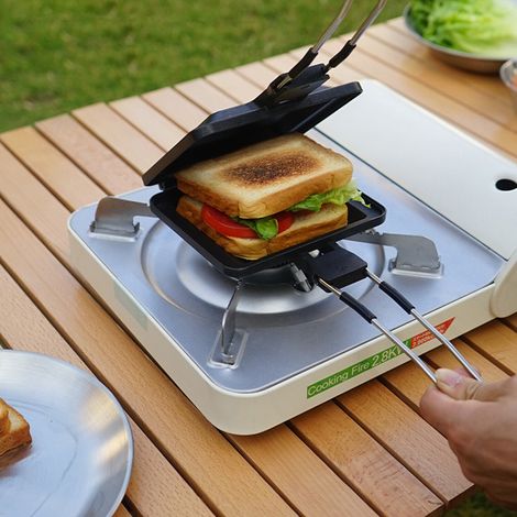 Poêle à muffins à poignée pliante pour l'extérieur, poêle multifonctionnelle pour Camping pique-nique petit déjeuner, plateau à pince, Machine double face (1/5)